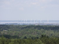Buffalo waterfront with wind turbines